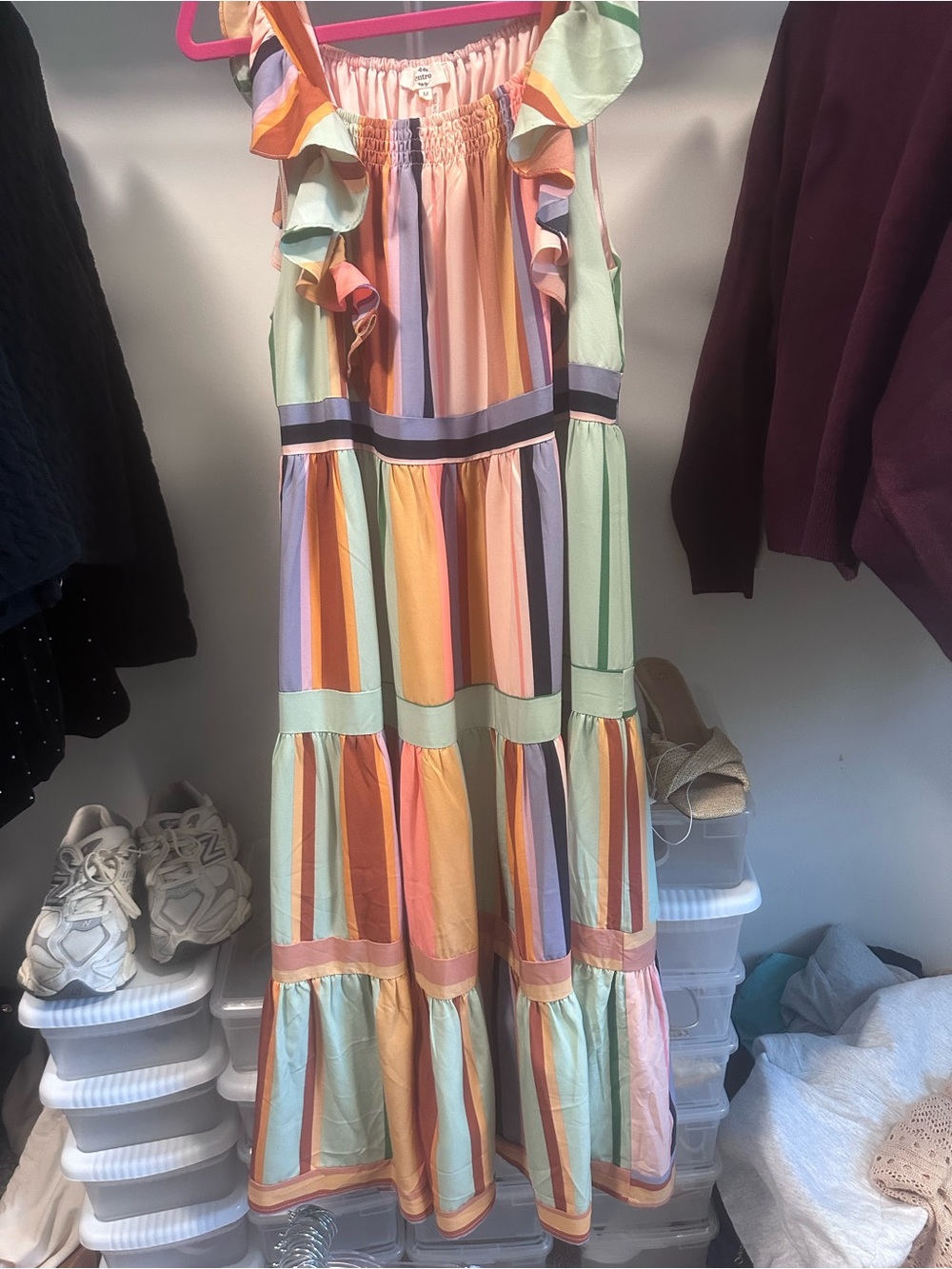 entro Pastel Multi-Striped Ruffle Tiered Sundress
